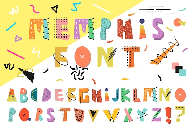 Memphis alfabet Kleurrijk grappig lettertype Mode 80s90s