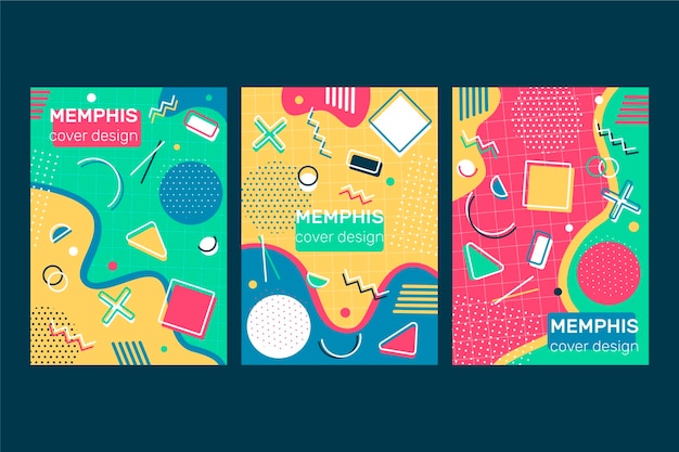 Vector memphis colorful cover set