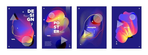 Memphis covers set with wave liquid gradient shapes