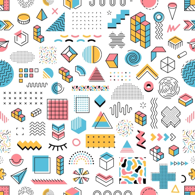 Memphis geometric outline shapes seamless pattern