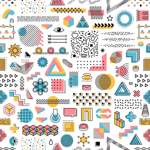 Memphis geometric shapes seamless pattern