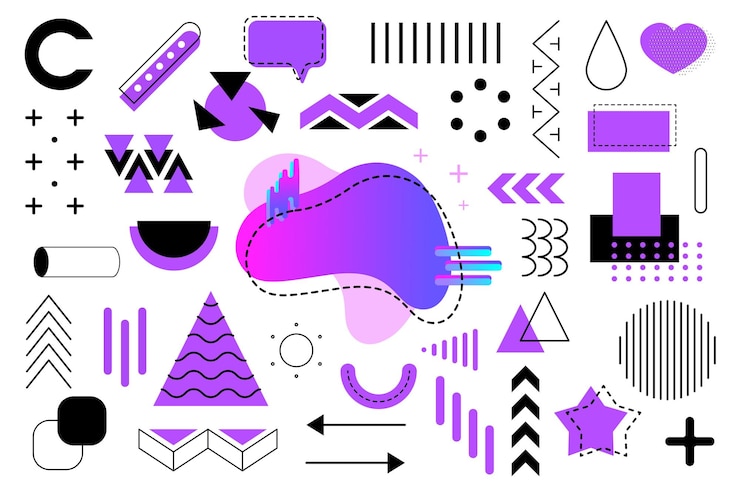 Vector memphis geometric shapes with copy space and elements