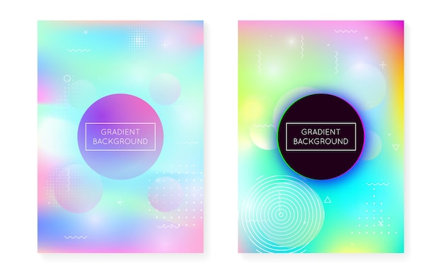 Memphis gradient set with liquid shapes Dynamic holographic fluid with bauhaus background Graphic template for placard presentation banner brochure Colorful memphis gradient set