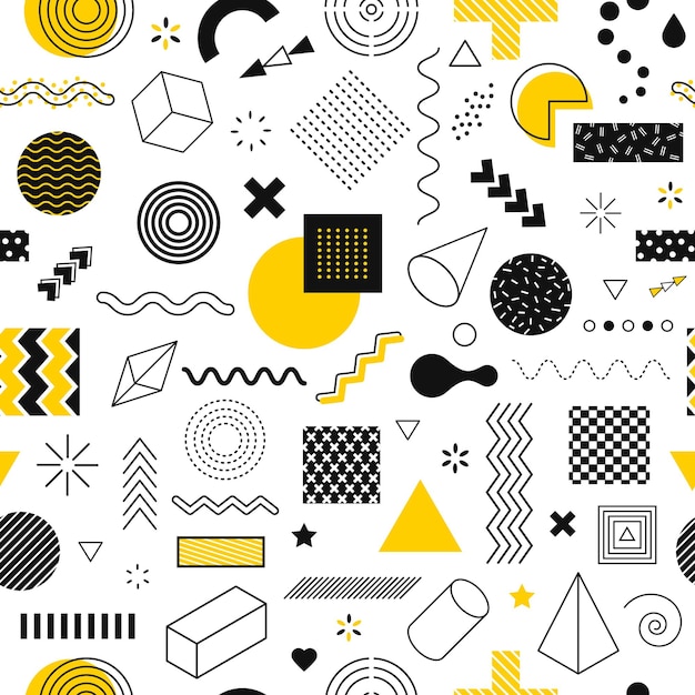 Memphis naadloze patroon abstracte geometrische vormen lijn cirkel Funky retro jaren 90 stijlelementen