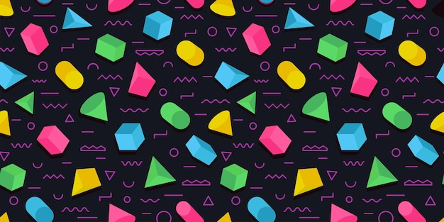 Memphis pattern consisting of 3d geometry shape