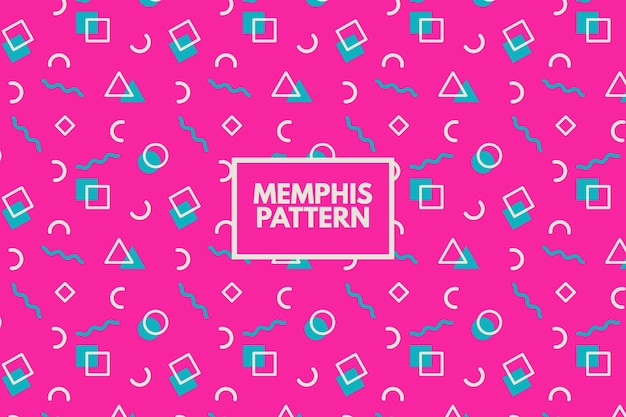 Memphis pattern. Geometric shapes seamless repeat vector pattern. Pink abstract background