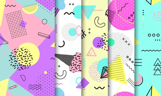 Memphis seamless pattern collection.