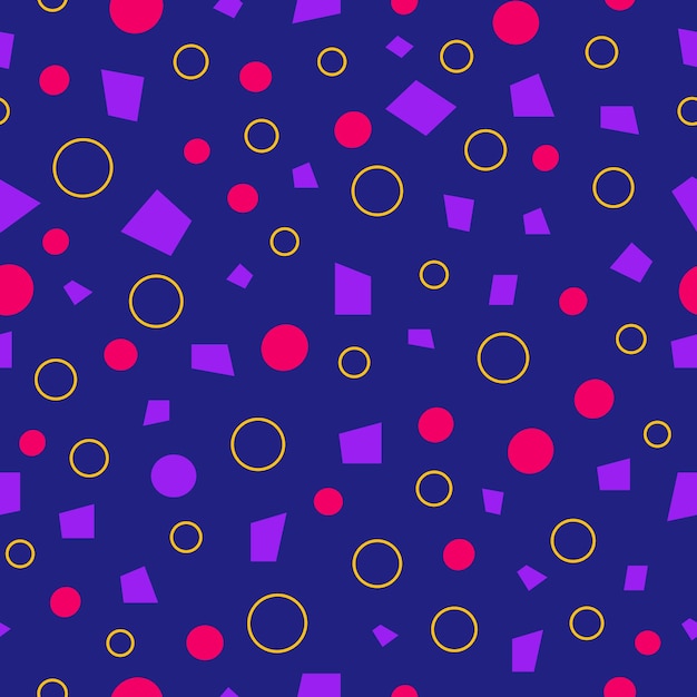 Memphis seamless pattern on dark background Colorful geometric different shapes style Vector