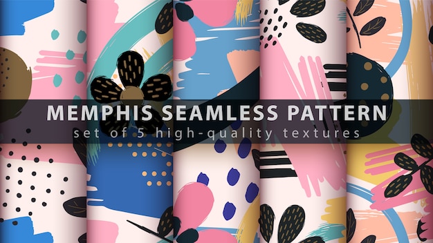 Vector memphis seamless pattern - set five items