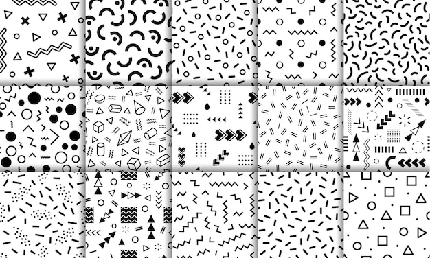 Memphis seamless patterns funky retro 90s style abstract backgrounds geometric graphic elements