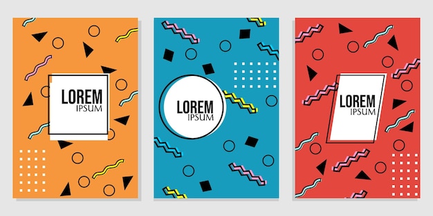 Vector memphis style cover set designs with trendy and dynamic backgrounds used for school book covers