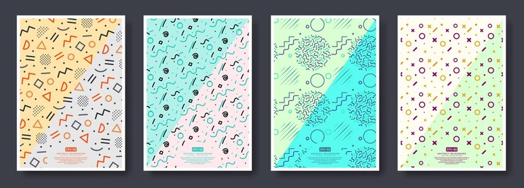 Vector memphis style covers, seamless background available in swatches panel