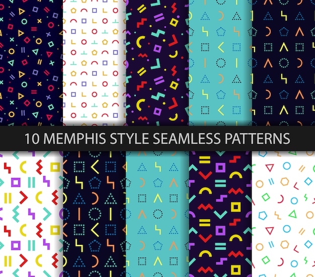 Memphis style seamless pattern. colorful geometric set