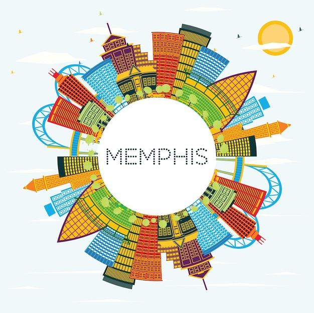 Memphis tennessee city skyline met kleur gebouwen blauwe lucht en kopie ruimte