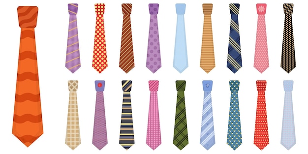 Men accessories colored ties fashioned big colored set neckties different types vector