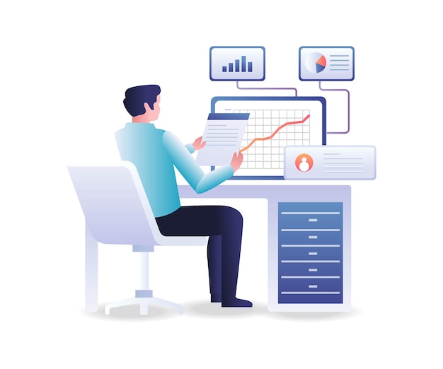 Vector men analyze seo company data optimization