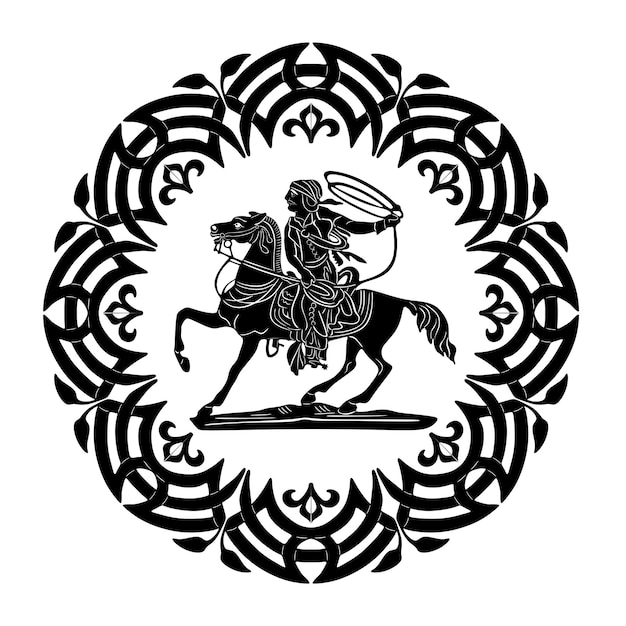 Вектор Мужчины и лошадь с цветочной рамкой 4 силуэт ручной работы