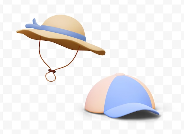 ベクトル 男性と女性の夏の帽子 頭と顔を太陽から保護する
