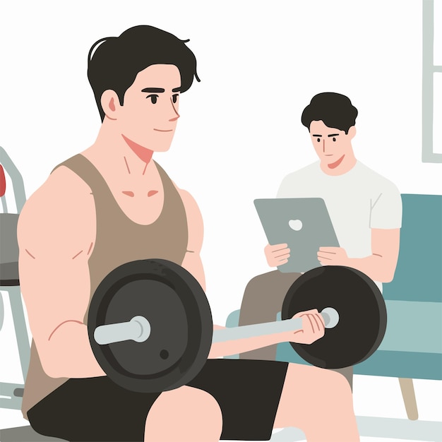 Men are at the gym with a flat design style