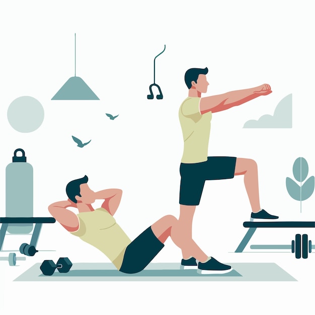 Men are at the gym with a flat design style