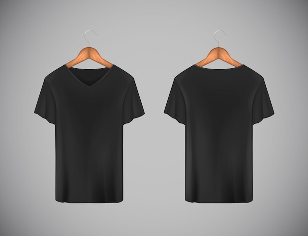 Vector men black t-shirt. realistic mockup. short sleeve t-shirt template on background.