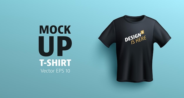 Men black tshirt 3d render front view mock up Vector realistic mockup of male blank tshirt