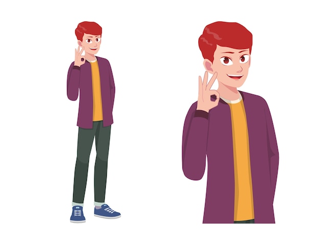 Men or Boy Like and Agree Okay Expression Pose Cartoon Illustration