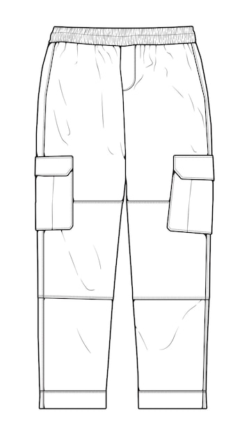 Men Cargo Pants outline Vector Template Men Cargo Pants in a sketch style