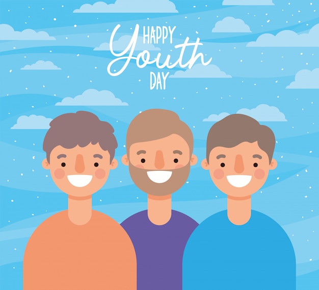 Men cartoons smiling of happy youth day