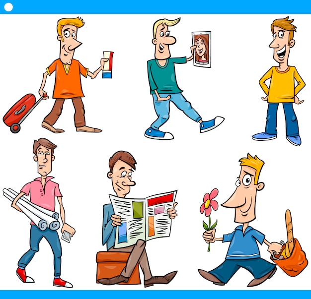 Men characters set cartoon illustration