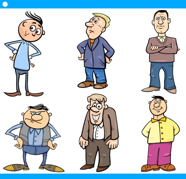 Men characters set cartoon illustration