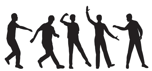 Men dancing silhouette on white background isolated vector