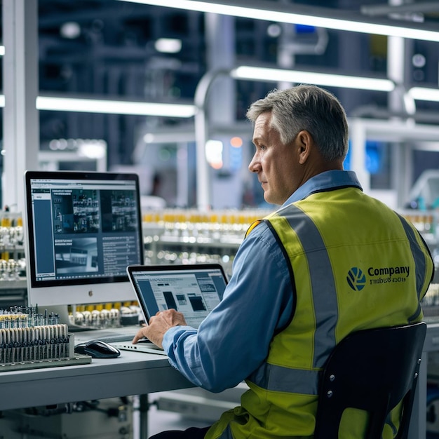 Vector a men engineer at work in factory