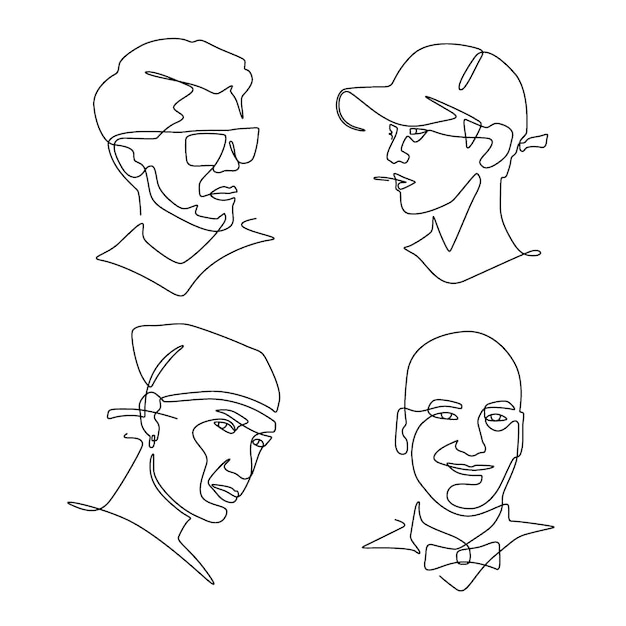 Men face line art vector Continuous one line drawing of man portrait Fashionable men's style