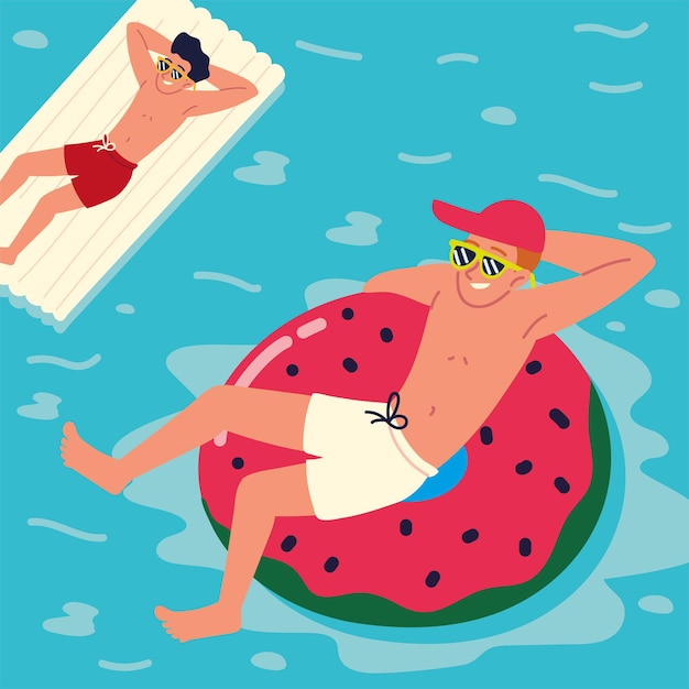 プールに浮かぶ男性