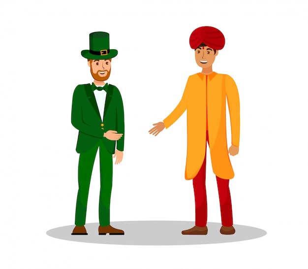 Men from Ireland and India Vector Illustration