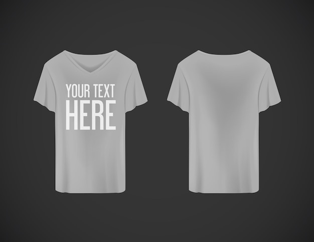 Men gray T-shirt. Realistic mockup whit brand text for advertising. Short sleeve T-shirt template on background.