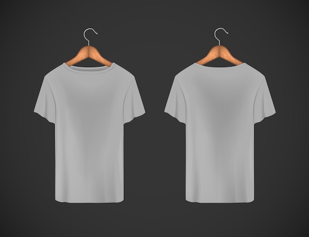 Vector men grayt-shirt. realistic mockup. short sleeve t-shirt template on background.