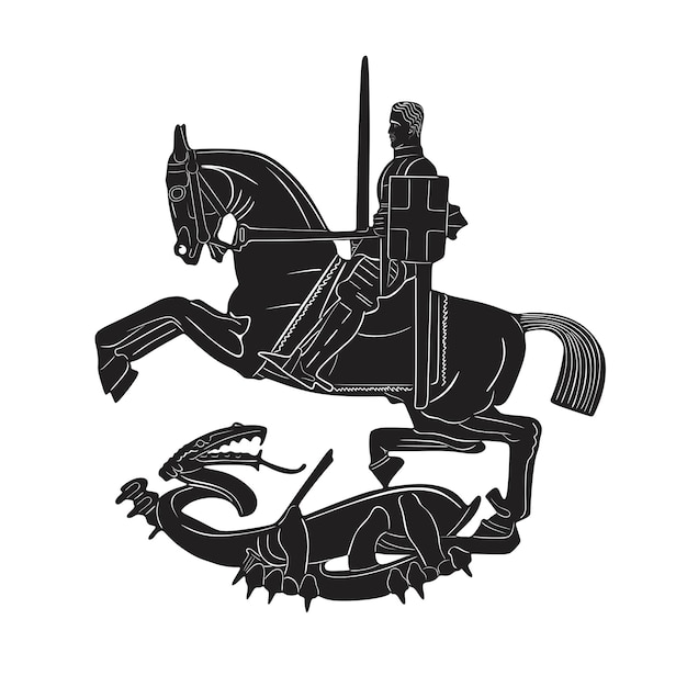 Men and horse with fighting dragon handmade silhouette