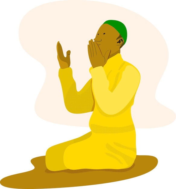 Vector men kneeling in prayer praying understanding shalat