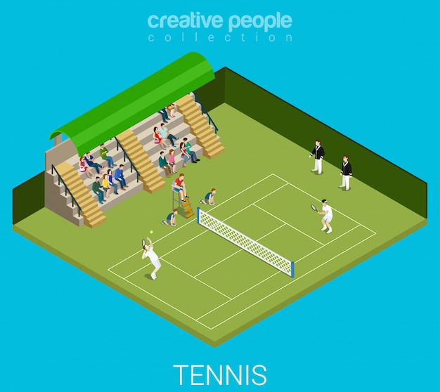 Men play tennis game match isometric   illustration