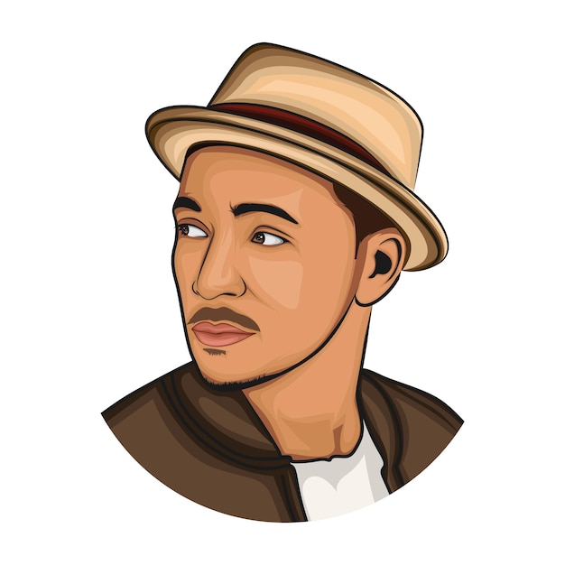 Vector men portrait illustration with hat and mustaches