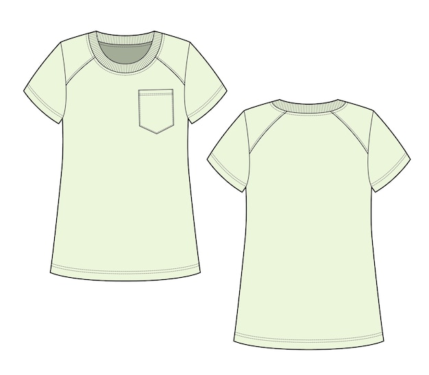 Вектор Мужская футболка с коротким рукавом реглан с круглым вырезом и плоским эскизом