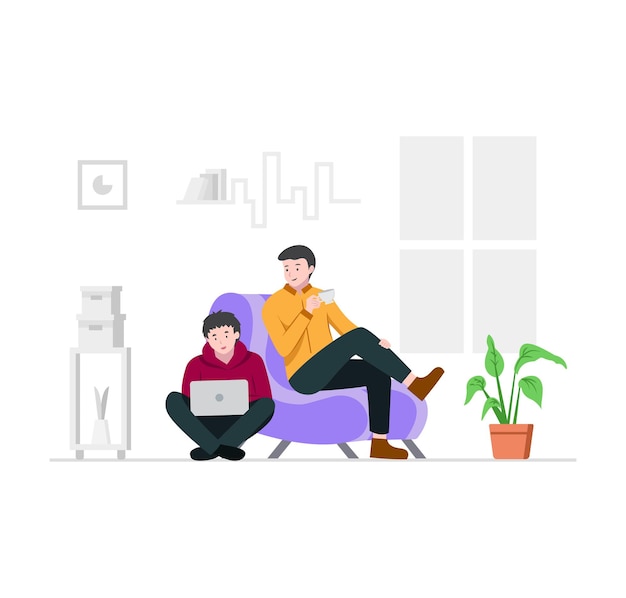 Vector men relaxing concept illustration