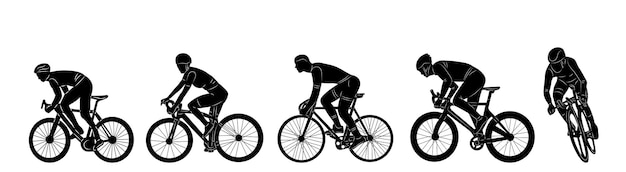 men riding a bicycle silhouette on a white background vector