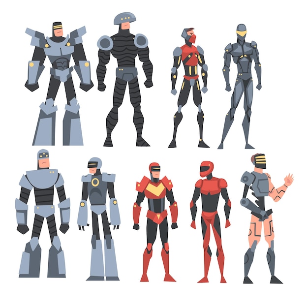 サイボーグやスーパーヒーロー キャラクター カーニバルパーティーや仮面祭 コンセプト カートゥーンスタイル ベクトルイラスト