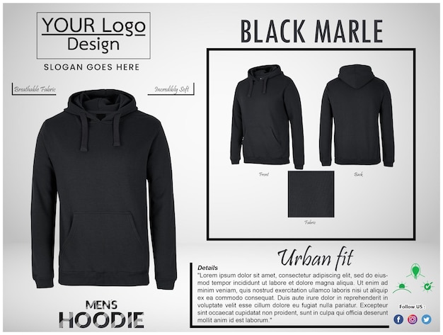Vector men's adult hoodie black marle