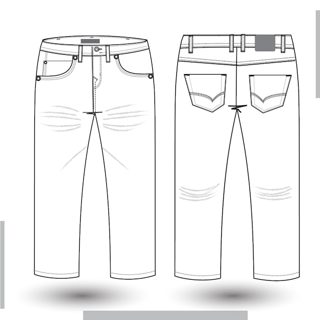 Men's Denim Long Pant Fashion flat sketch template Design and technical fashion illustration