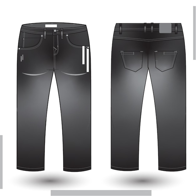 Men's denim long pant fashion flat sketch template design and technical fashion illustration