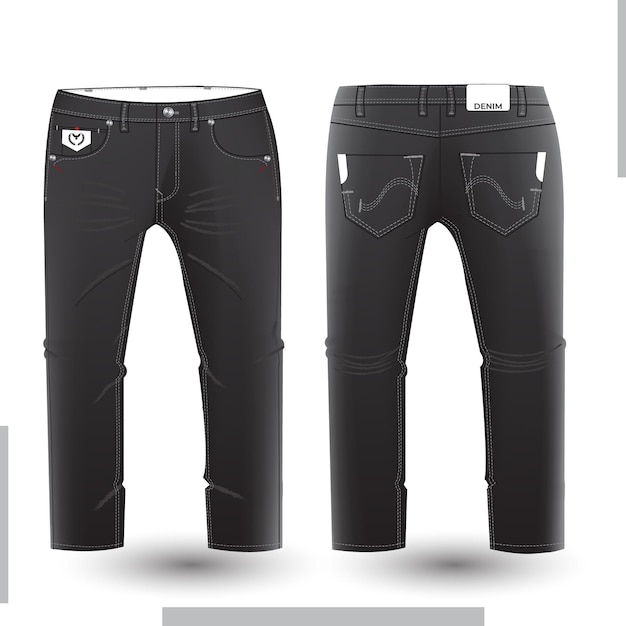 Men's Denim Long Pant Fashion flat sketch template Design and technical fashion illustration